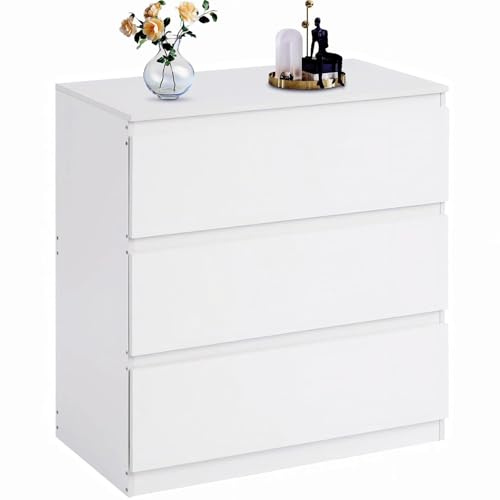 ZZINOKE Commode, Armoire, avec 3 tiroirs, Largeur 70 cm, Meuble de Rangement Chambre, adapté pour Salon, Chambre, Chambre d'enfant, Bureau, Blanc, 70cm×40cm×75cm