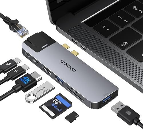 USB C Multiport Adapter Hub Mac Dongle for MacBook Pro/Air with 4K HDMI Port, Gigabit ethernet, 2 USB, TF/SD Card Reader, USB-C 100W PD and Thunderbolt 3