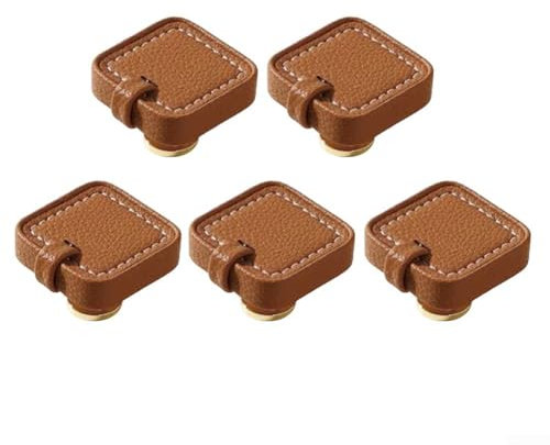 Ledergriff, runde Schrankgriffe, 5 Stück, Leder-Schubladengriffe, braunes Leder, Schrankknäufe, Badezimmer, Schrank, Schublade, Leder-Möbelgriffe (B)