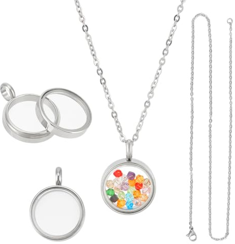 UNICRAFTALE 2 Sets Memory Locket Pendants with 45cm Necklace Stainless Steel Floating Locket Pendants Living Memory Charms Necklace 15mm Glass Photo Frame Locket Charms for Jewelry Making