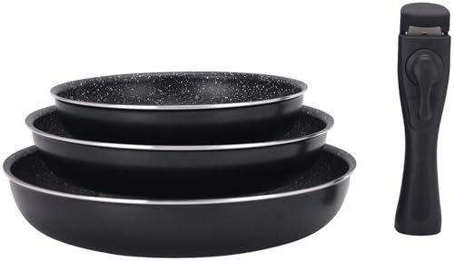 Tornwald-Schmiede Pfannenset: 4-teiliges Pfannen-Set, Ø 20, 24, 28 cm, 1 abnehmbarer Griff für alle (Pfannenset Induktion, Pancake-Pfannen Induktion, Backen)