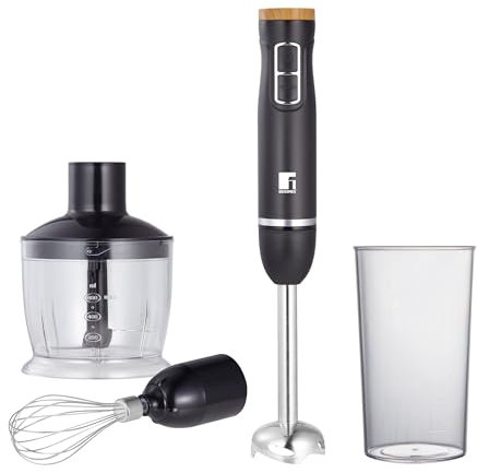 BERGNER OLIVAR | Batidora de Mano 1000W | 2 Velocidades | Eje Desmontable de Acero Inoxidable | Picadora 600ml | Varilla Batidora & Vaso Medidor 600ml | Cúpula Antisalpicaduras | Alto Rendimiento