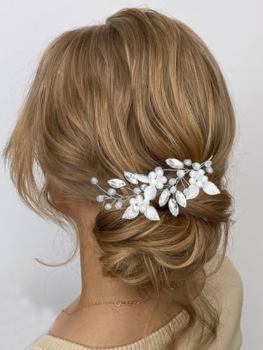 Esshogo 1 Stück Blume Blatt Kopfschmuck, Silberhochzeit Kristall, Silber Kristall Stirnband, Silberkristall Haarschmuck Hochzeit, Hochzeit Haarschmuck für die Braut