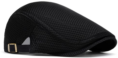 Towintec platta sommarkepsar för herrar med andningsbart mesh, Newsboy-hattar för golf, vandring, löpning, utomhusaktiviteter, avslappnad stil, Svart, 7 1/8-7 1/2