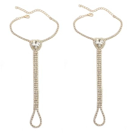 IMINI Kristall Herz Barfuß Sandalen Fuß Kettchen, Böhmischer Schmuck mit Strass, Damen Kubische Zirkonia Zehen Ring Strand Hochzeits fußketten Schmuck (Gold)
