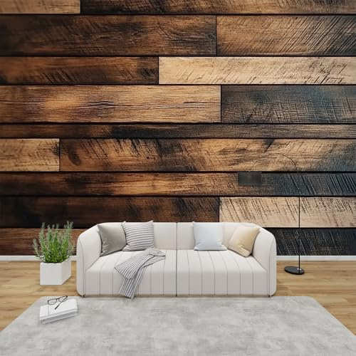 AevuCub Wood Effect Mural Wallpaper for Living Room Bedroom Decor - Rustic Wood Wall Mural, Wooden Wall Art, Non-Woven Photo Wallpaper 3D Effect, 400x280 cm
