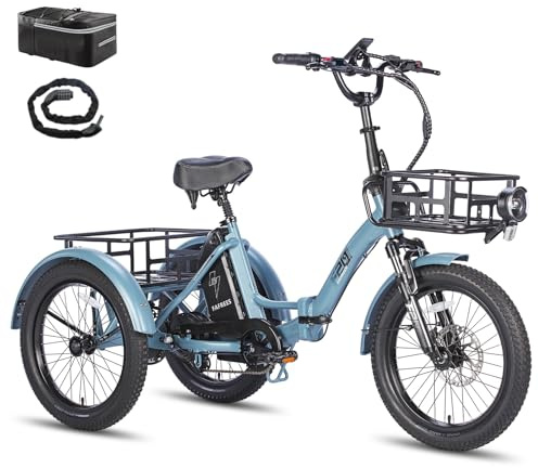 Fafrees F20 Mate Elektro Dreirad 250W 25km/h, E-Bike 3 Rad Upgrade 48V 20Ah Akku, E Bike Klapprad 20 * 3.0 Zoll, Reichweite bis zu 110Km, 65N.m E-Dreirad Lasten für Erwachsene