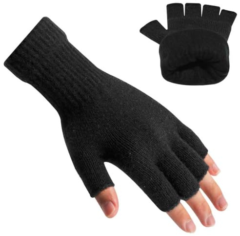 Rahhint Guantes de lana de alpaca sin dedos para invierno de doble capa - Guantes elásticos, transpirables y abrigados para escribir, trabajar, conducir - Guantes térmicos para oficina, teletrabajo y
