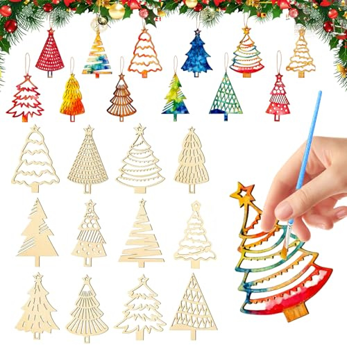 36 Stück Holz Weihnachten Anhänger Weihnachten Bastelsets für Kinder DIY Bastelset Kinder Weihnachtlicher Baumschmuck Holzanhänger Weihnachtsanhänger Weihnachtsbaum Weihnacht-en Party Dekoration