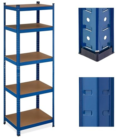 Relaxdays 2 estanterías de Carga Pesada, HBT 180 x 60 x 45 cm, hasta 500 kg, 5 Niveles, sótano, Garaje, Acero, Azul