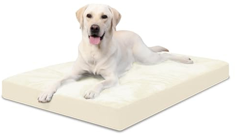 Favodormir Cama para Perros Grande Ortopédica, Colchón para Perros Colchoneta Perro Lavable, Base Antideslizante, Beige 91x68x7cm