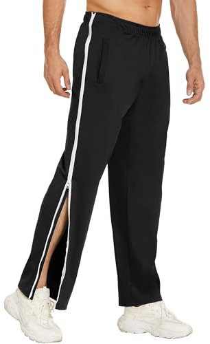 Lshyuehao Men's Tear Away Track Pants Training Jogging Trousers Full-Length Zip Casual Lounge Post Surgery Sweatpants with Pocket (A-Black, L)