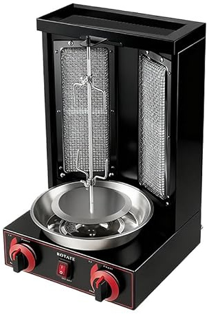 RUODATONLY Acero Inoxidable Gas Shawarma Grill,Shawarma máquina Vertical multigrill dönergrill,con 2 quemadores,Kebab asador Parrilla Herramientas de Broiler, asado de 10kg, para Pollo Black