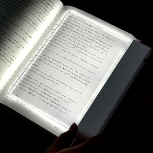 Flat Book Light, Reading Lights for Books in Bed, LED Reading Lamp with Detachable Page Clip, Battery Powered, Illuminator Panel Plate Lamp Board for Night Reading - White
