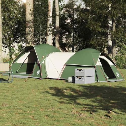 Campingzelt 5 Personen, Grün Wasserdicht, 287x280x158 cm Polyester PU-beschichtet, Outdoor Zelt mit abnehmbarem Überzelt, E-Anschluss, für Familie, Wandern