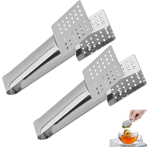 2 PCS Tea Bag Squeezer, Ergonomic Stainless Steel Tool for Effortless Tea Extraction, Ideal for Tea Bags, Loose Leaf Tea, Ice Cubes & Sugar Cubes, Durable, Stylish & Easy to Use(15cm, Silver)