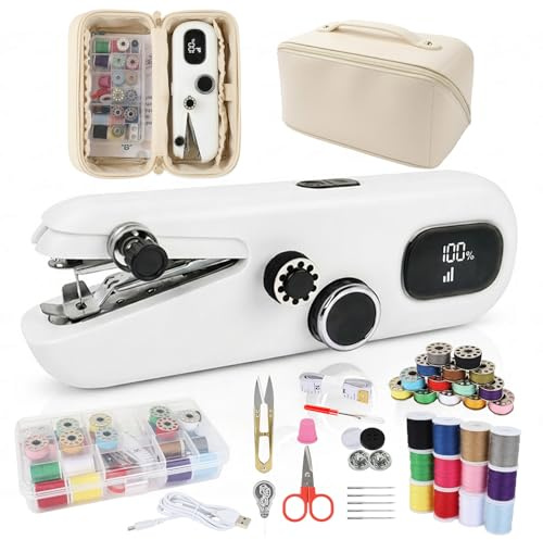 Philorn Handnähmaschine Elektrisch,Schnelle Nähmaschine für Anfänger Komplettes Nähset für Zuhause, Reisen, Basteln & DIY Projekte