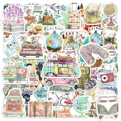 XETHI 100 Piezas Stickers Scrapbooking Viaje | Waterproof Vintage Auto Playa Aesthetic para Journaling Botella Agua Laptop | Accesorios Scrap Book Adultos para Maletas Scrapbook Viaje