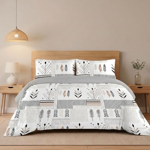 H HANSEL HOME Funda Nórdica Cama 150 – 4 Piezas – 100% Microfibra Suave y Transpirable – Funda Edredón 220x240 cm, Bajera 150x200+30 cm, 2 Fundas de Almohada 50x75 cm - Geometricas
