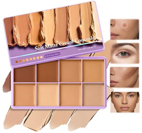 8-Shade Fade Palette Soft Matte Cream Concealer Palette,Color Corrector Abdeckcreme Palettehohe Deckkraft,Langanhaltend,Wasserdicht for Mature Skin Makeup
