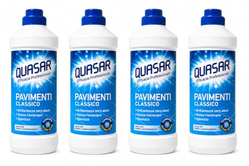 Classico Detergente Lavapavimenti Igienizzante 1000 ml, Zero Aloni, Asciugatura Rapida, Senza Risciacquo, per Gres, Ceramica, Marmo, Parquet Sigillato e Robot Lavapavimenti - 4 Unita da 1L
