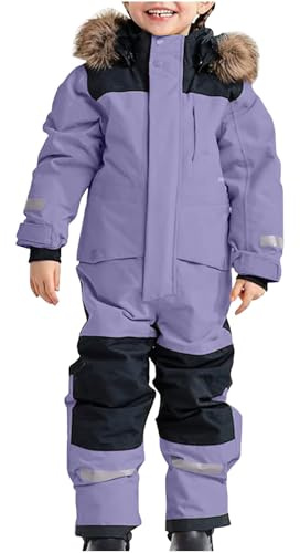 Genérico Traje de nieve para niños mono térmico esquí invierno a capucha extraíble softshell exterior (Purple, 4-5 Years)