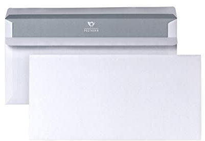POSTHORN Briefumschlag DIN lang (100 Stück), selbstklebender Briefumschlag ohne Fenster, weiße Briefumschläge mit grauem Innendruck für Sichtschutz, 110 x 220 mm, 75g/m²