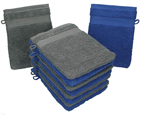 Betz 10 Stück Waschhandschuhe Premium 100% Baumwolle Waschlappen Set 16x21 cm Farbe Royalblau und anthrazit