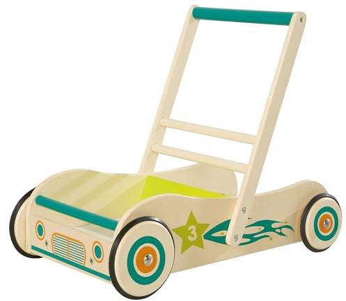 roba Lauflernwagen für Babys - Lauflernhilfe mit Bremse - als Puppenwagen nutzbar - für Mädchen & Jungen - Holz natur/ Grün