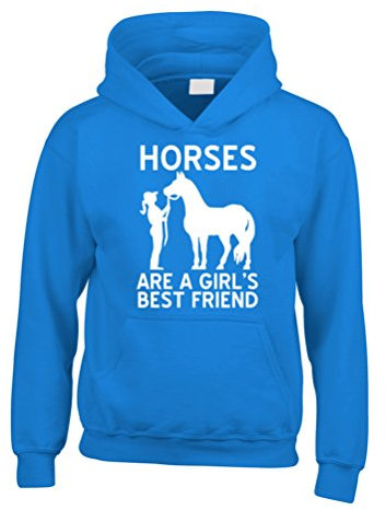 Edward Sinclair Kapuzenpullover, personalisierbar, Motiv Pferde sind ein Mädchen bester Freund mit weißem Aufdruck Gr. 12-13 Jahre, saphir
