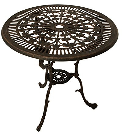 DEGAMO Gartentisch Bistrotisch Lugano in Jugendstil Optik 70cm rund, aus Aluminiumguss, Farbe Bronze - antik, Outdoor