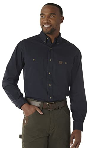 Wrangler Men's Logger Twill Long Sleeve Workshirt SHIRT, Navy, XXL