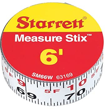 Starrett Measure Stix SM66W Steel White Measure Tape with Adhesive Backing, English Graduation Style, Left To Right Reading, 6' Length, 0.75 Width, 0.0625 Graduation Interval (1 PACK)