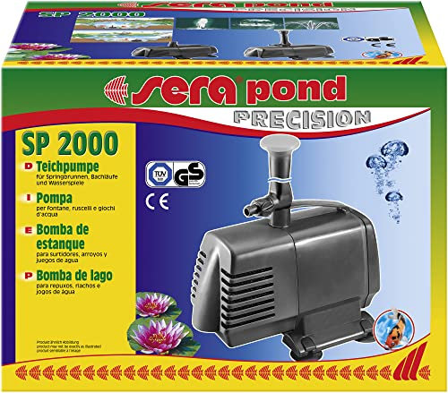 sera pond Teichpumpe SP 2000 – Pumpe für Springbrunnen & Wasserspiele im Gartenteich | inkl. variablem Wasserspiel | mit Saugfüßen montierbar & effizient für kleine Teiche