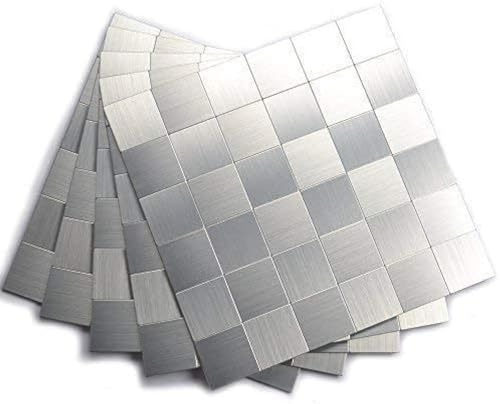 Yipscazo Stick on Tiles for Kitchen Splash Back, Peel and Stick Mosaic Tiles Backsplash Metal Stainless Steel for Bathroom, Camper, Fireplace