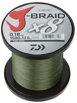 Daiwa J-Braid X8 3000 Meter Spule dunkelgrün - Geflochtene Angelschnur (3000, Durchmesser: 0,22 mm)