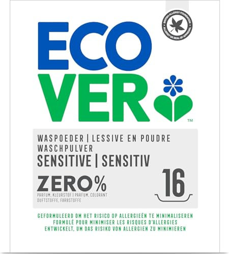 Ecover Zero Waschmittelpulver, sensitiv für Allergiker und empfindliche Haut, 16 Waschladungen, 1 x 1,2 kg