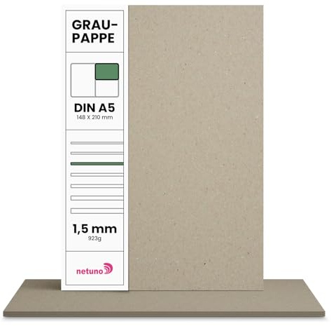 Netuno 100 Feuilles de Carton Gris A5 148 x 210 mm Carton de Reliure 1,5 mm Papier cartonné Gris 923g idéal pour Bricolage Reliure de Livres création de calendriers DIY Loisirs creatifs modélisme