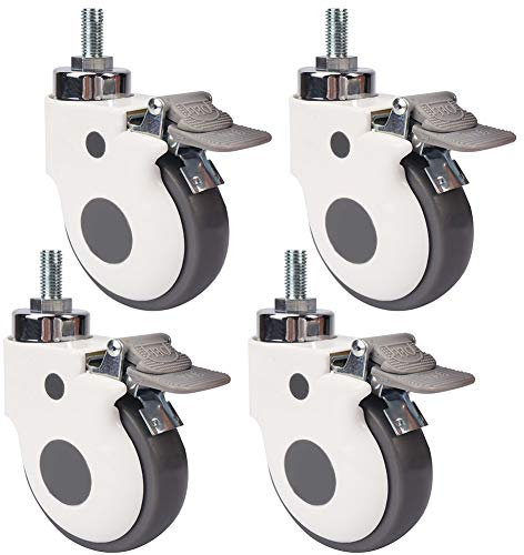 3 Zoll 75 mm / 4 Zoll 100 mm Gewinde M8 / M12 Lenkrollen für Krankenhaus Möbel Schwerlast Rollen mit Bremse 360kg Leise Gummi rollen für Wagen kinderbett und Industrietransporte 4 pcs