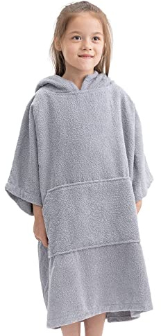 HOMELEVEL Kinder Badeponcho aus 100% Baumwolle - Poncho Handtuch für Strand Schwimmbad - Surfponcho mit Kapuze - Bademantel für Jungen und Mädchen