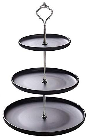 Collapsible Cerámica Frutero, Bandeja De Frutas Diseño Abierto De 3 Pisos, Color Negro, Almacenamiento Para Verduras, Aperitivos, Pan, 15 X 20 X 25 X 37 Cm,Silver