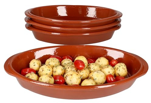 MamboCat 4er Set Ton-Auflaufform Boris oval 1 Liter I 33 x 19 x 4,7 cm I Größe M I Mediterranes Ton-Geschirr I Handarbeit I Mittelalter I Glasierte Ofenform Lasagne