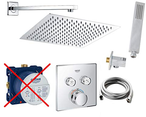 vanvilla Duschsystem Unterputz mit Duscharmatur Grohe poliert G02-ob | Duscharmatur von Grohe SmartControl Thermostat Armatur und vanvilla Regendusche Duschkopf eckig, Dusch-SET poliert