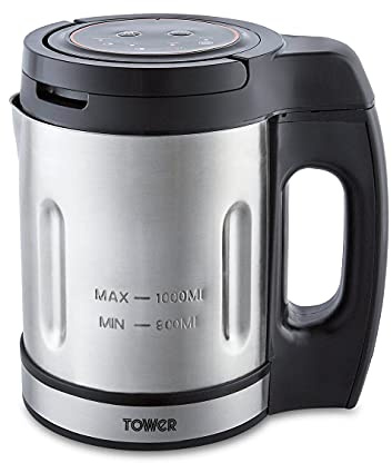 Tower Stainless Steel Soup & Smoothie Maker with LED Control Panel, 1L, Silver, T12056