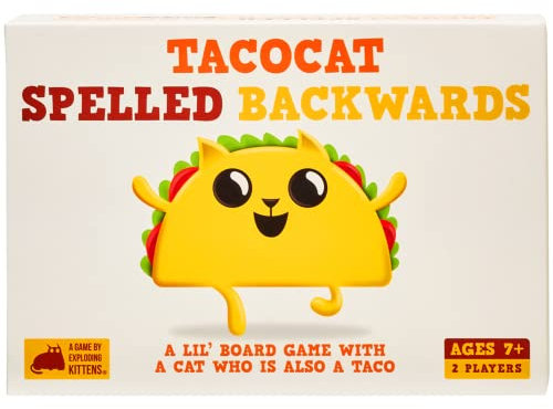 Exploding Kittens - Tacocat Spelled Backwards - 2 Players - Ages 7+ - 15 Minutes to Play - Clever Family Board Game - Couple and Family Game, Ideal for Kid and Adult