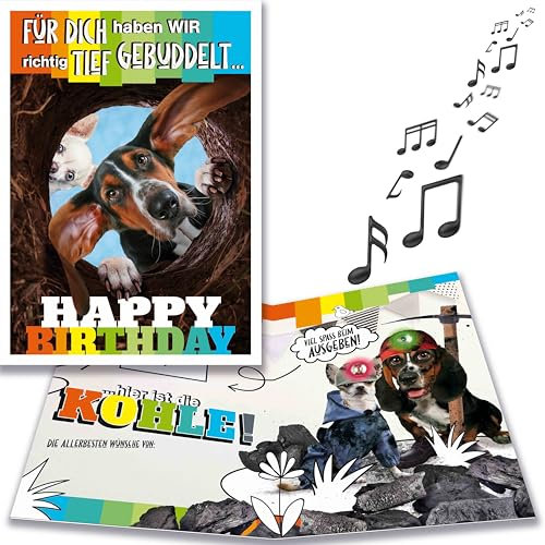 bentino MUSIK Geburtstagskarte Kohle mit LICHTEFFEKT, lustige Glückwunschkarte zum Geburtstag für Geldgeschenke und Gutscheine