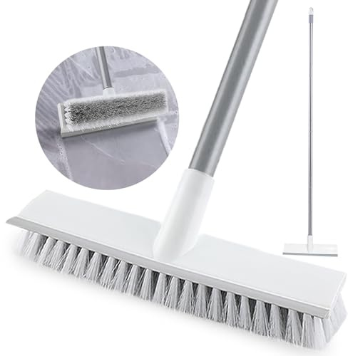 Bodenscheuerbürste mit langem Griff, 137,2 cm – steife Borsten, 2-in-1-Duschschrubber mit Rakel, reinigt Küche, Wand, Fliesen, Fugen, Wanne und Teppich, Bürstenbesen, Schrubben, Garage, Terrassendeck