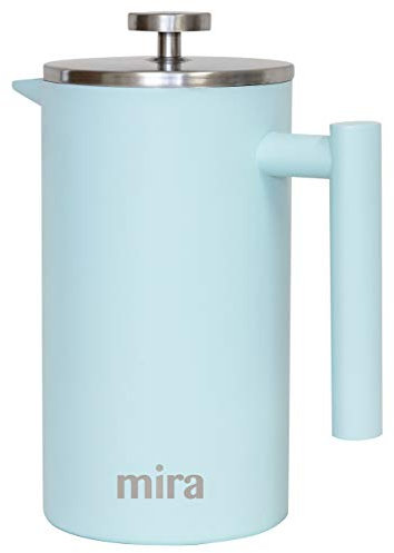 MIRA 20 oz Insulated French Press - Stainless Steel Coffee & Tea Maker - Double Wall Temperature Control Brewer, Pearl Blue