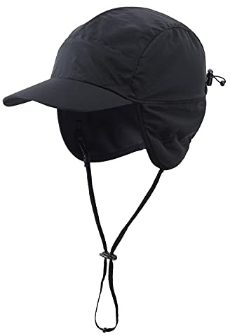 Home Prefer Waterproof Mens Winter Hats with Brim Fleece Lined Earflaps Hat Warm Baseball Cap with Earflaps Trapper Hat Black