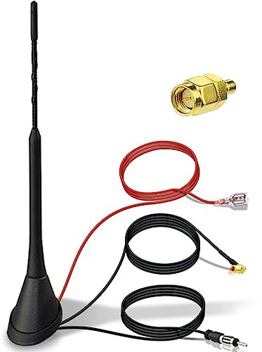 YIEHO Autoantenne mit Verstärker AM/FM DAB Antenne Auto Universelle Dachantenne Auto Autoradio DIN SMB SMA Auto Antenne Dach mit hervorragender Signalempfangsqualität mit 5M Kabel mit Verstärker